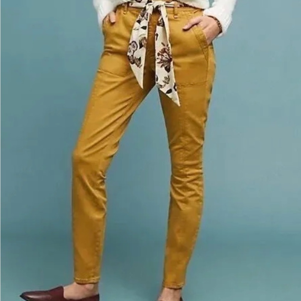 Anthropologie Mustard Pant with Floral Belt